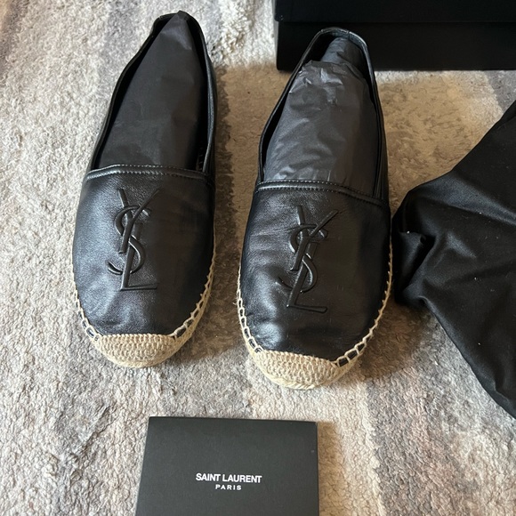 YSL Yves Saint Laurent Black Leather Espadrille Flats Women's Size 39 - Picture 10 of 10